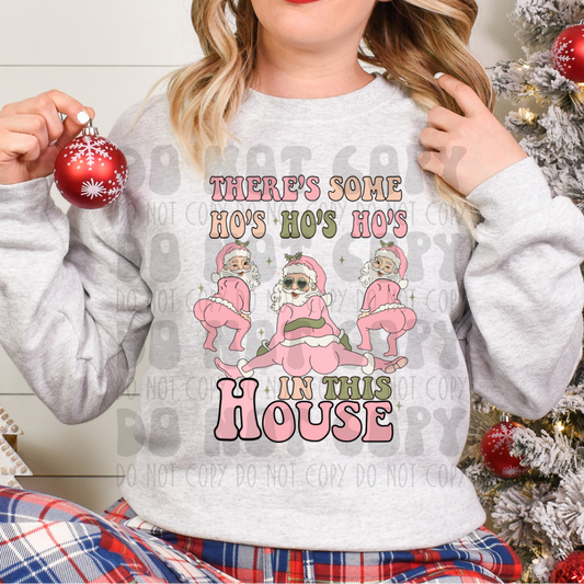 HO HO HOS IN THIS HOUSE - PINK/GREEN - DTF TRANSFER