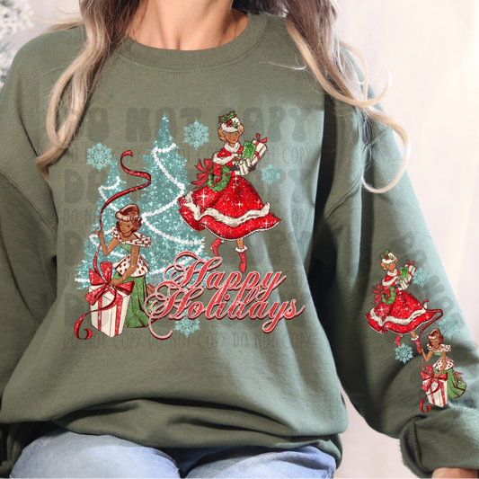 HAPPY HOLIDAYS DARK SKIN W/ SLEEVE - DTF TRANSFER