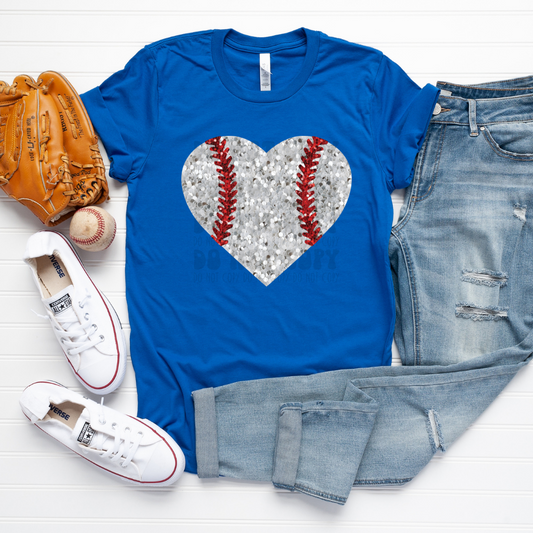 BASEBALL HEART, NO WORDS FAUX GLITTER - DTF TRANSFER