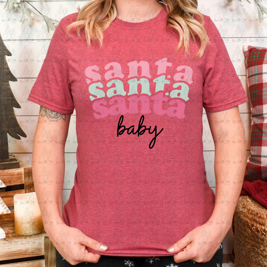 SANTA BABY STACKED RETRO PINK AND TEAL - DTF TRANSFER