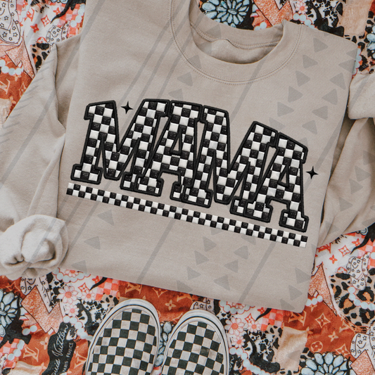 MAMA CHECKERED FAUX EMBROIDERY - DTF TRANSFER