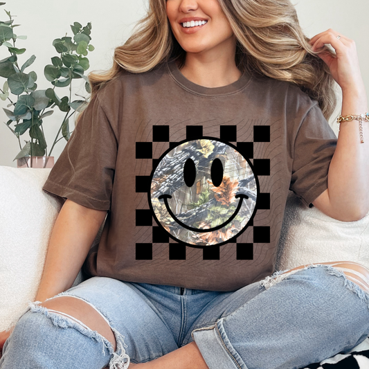 CAMO CHECK SMILEY - DTF TRANSFER