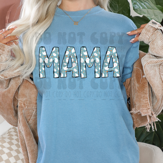 BLUE W/ GHOSTS MAMA - DTF TRANSFER