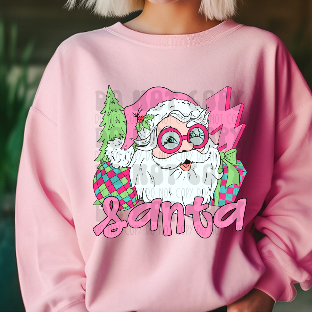 SANTA PINK W/DISCO BALLS - DTF TRANSFER