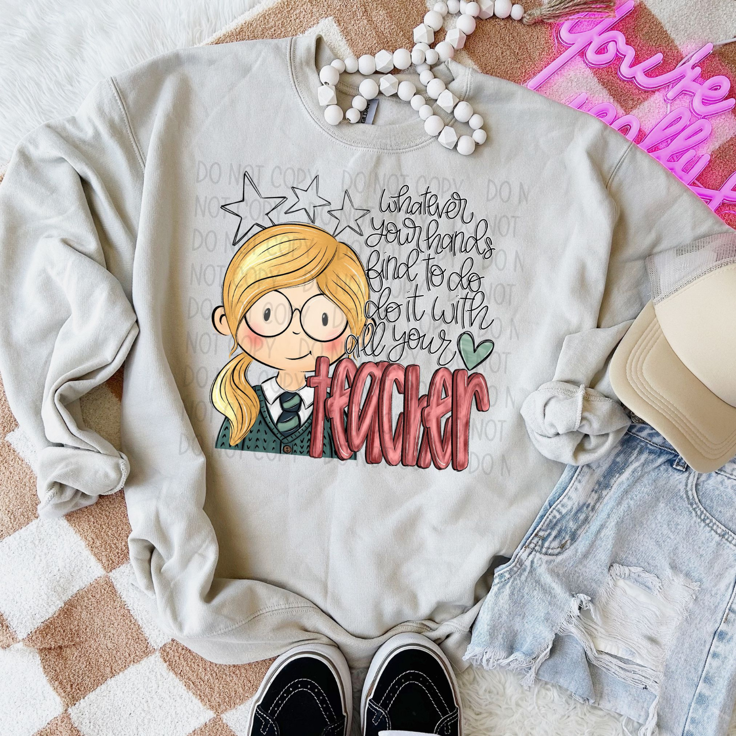 DO IT WITH ALL YOUR HEART TEACHER, BLONDE HAIR - DTF TRANSFER