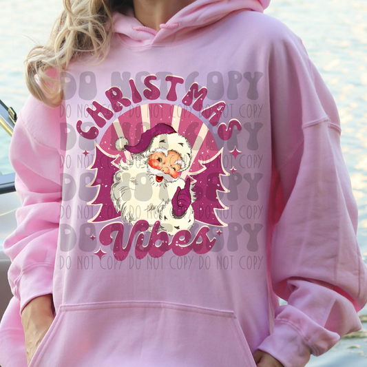 CHRISTMAS VIBES PINK SANTA - DTF TRANSFER