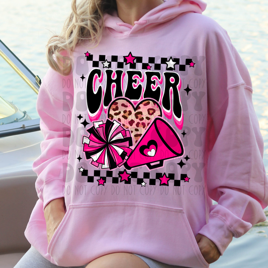 CHEER PINK/LEOPARD HEART  - DTF TRANSFER