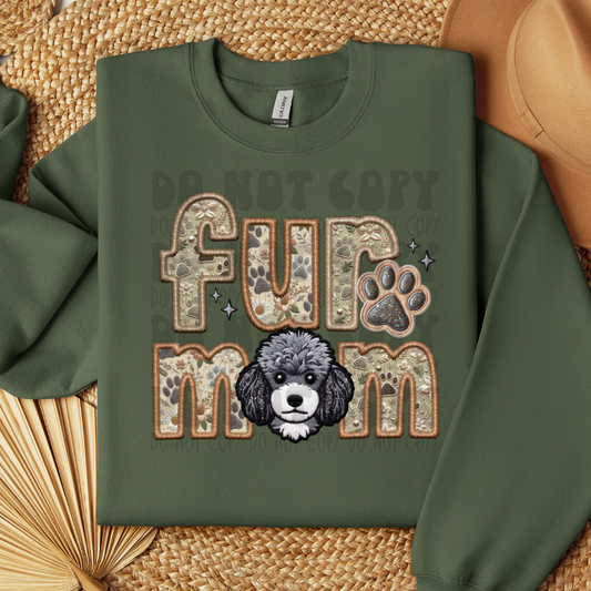 TOY POODLE, GREY - FAUX EMBROIDERY - DTF TRANSFER