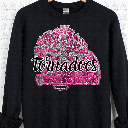 TORNADOES FAUX SEQUIN PINK CHEER - DTF TRANSFER