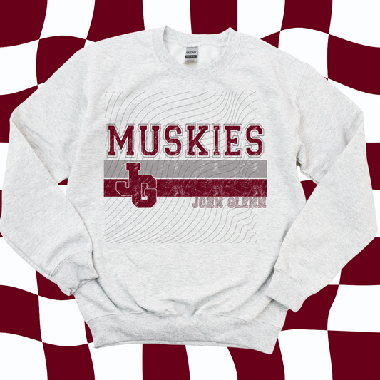 JG MUSKIES GREY/MAROON DISTRESS STRIPE - DTF TRANSFER