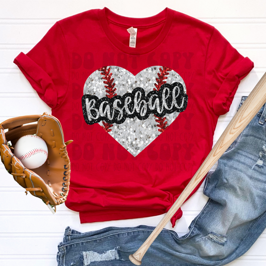 BASEBALL HEART FAUX GLITTER - DTF TRANSFER