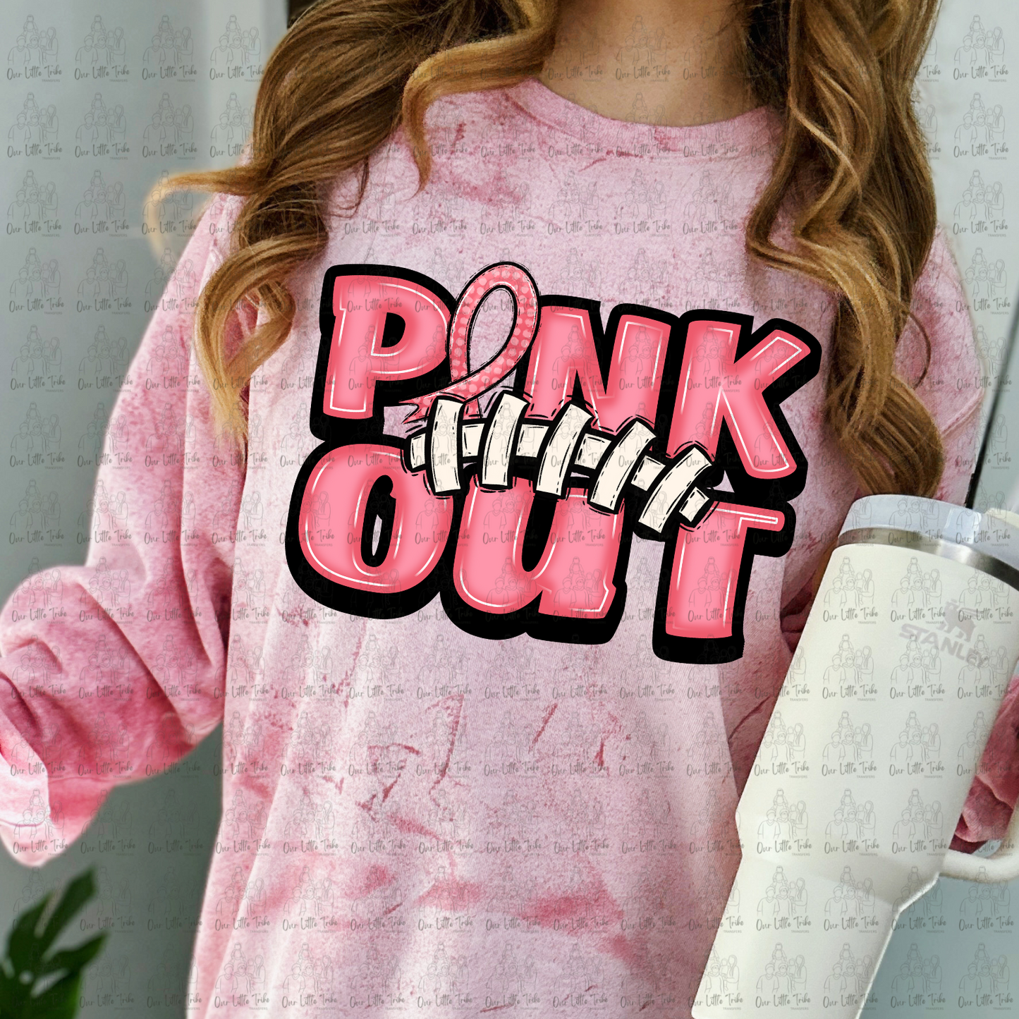 PINK OUT FOOTBALL THREADS - DTF TRANSFER