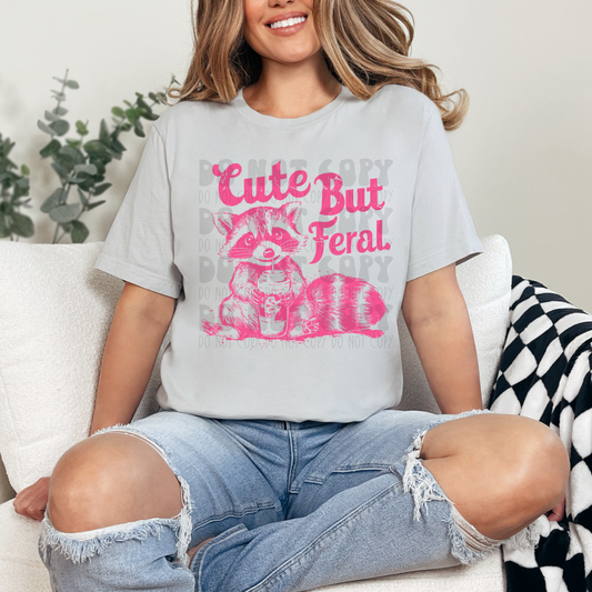 CUTE BUT FERAL RACOON PINK - DTF TRANSFER