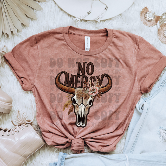 NO MERCY SKULL FAUX EMBROIDERY - DTF TRANSFER