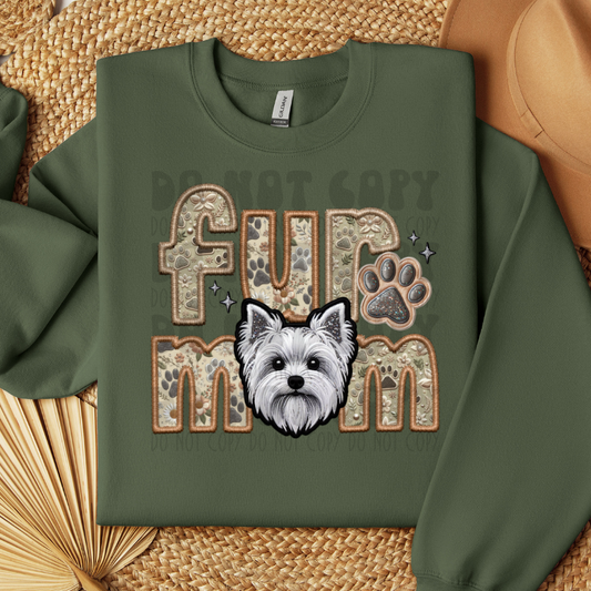 YORKIE, WHITE - FAUX EMBROIDERY - DTF TRANSFER