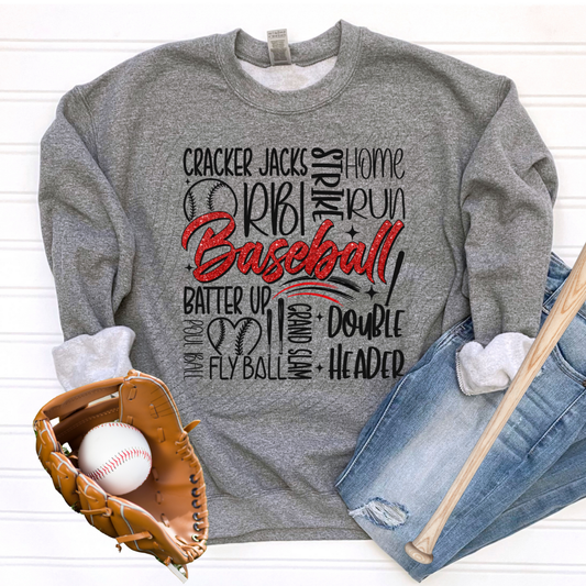 BASEBALL FAUX GLITTER WORD COLLAGE - DTF TRANSFER