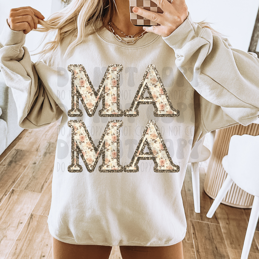 MA MA FLORAL WITH GOLD OUTLINE - DTF TRANSFER