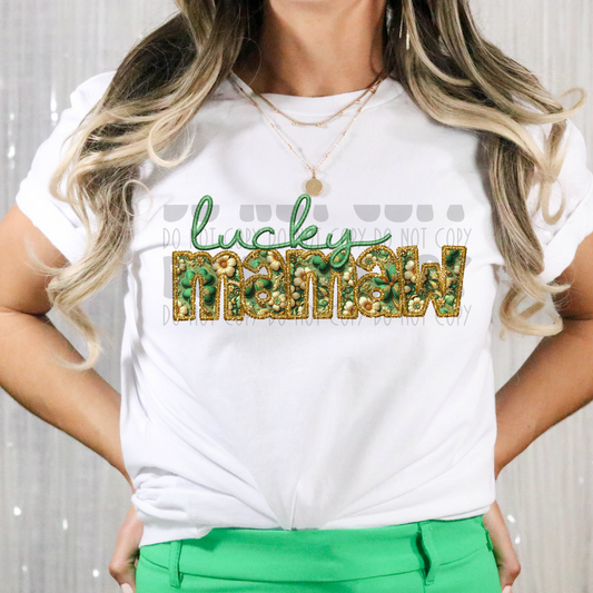 LUCKY MAMAW GREEN FAUX EMBROIDERY - DTF TRANSFER