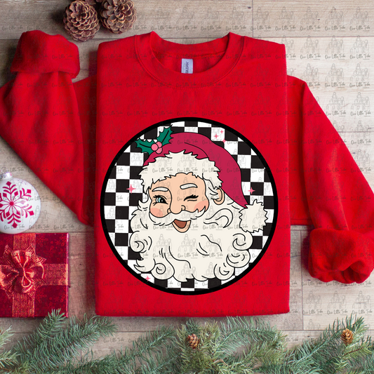 RETRO SANTA CHECKERED BACKGROUND - DTF TRANSFER