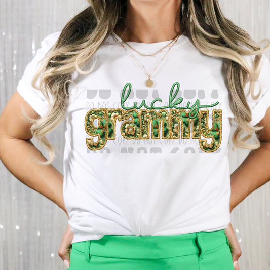 LUCKY GRAMMY GREEN FAUX EMBROIDERY - DTF TRANSFER