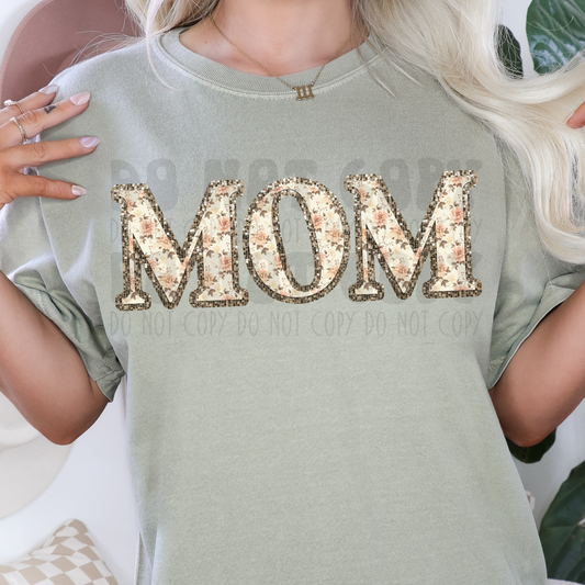 MOM FLORAL WITH GOLD OUTLINE - DTF TRANSFER