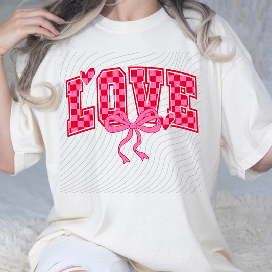 LOVE PINK RED CHECK WITH BOW - DTF TRANSFER