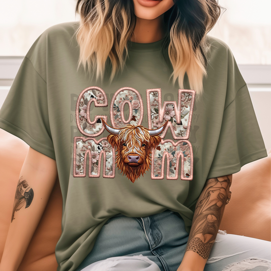 COW MOM FAUX EMBROIDERY & FAUX GLITTER - DTF TRANSFER