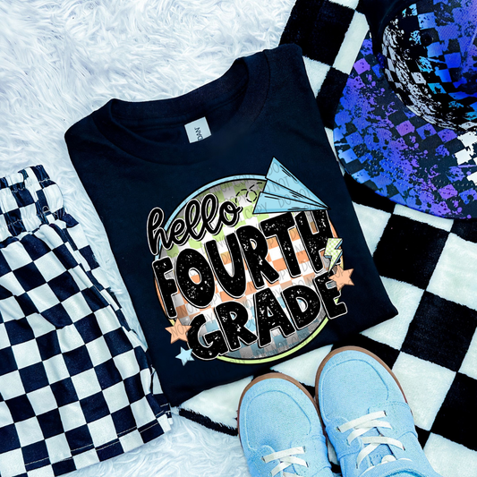HELLO FOURTH GRADE - BLUE/GREEN - DTF TRANSFER