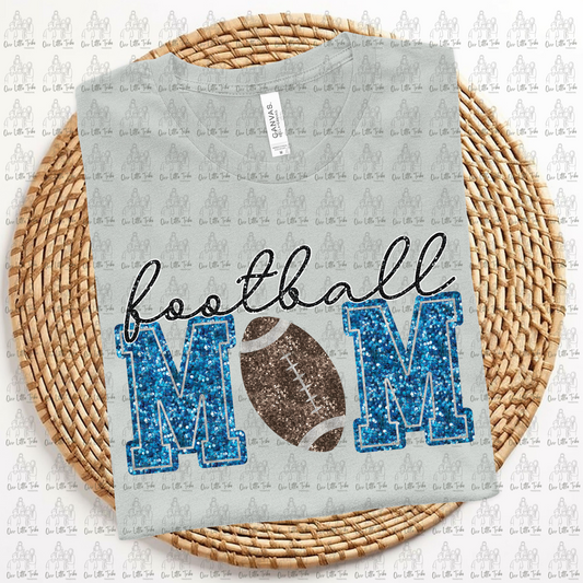 FOOTBALL MOM - LIGHT BLUE -  FAUX SEQUINS - DTF TRANSFER