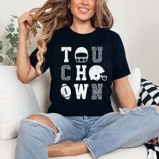 TOUCHDOWN COLLAGE WHITE DISTRESSED - DTF TRANSFER