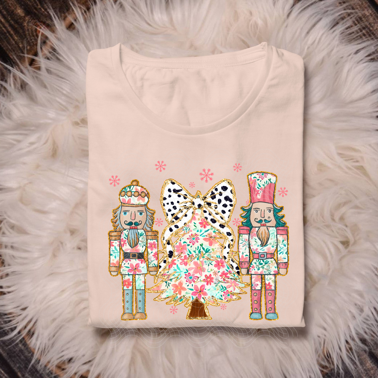 PINK FLORAL PATTERN TREE AND NUTCRACKERS - DTF TRANSFER