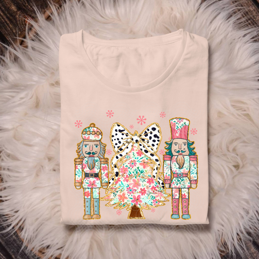 PINK FLORAL PATTERN TREE AND NUTCRACKERS - DTF TRANSFER