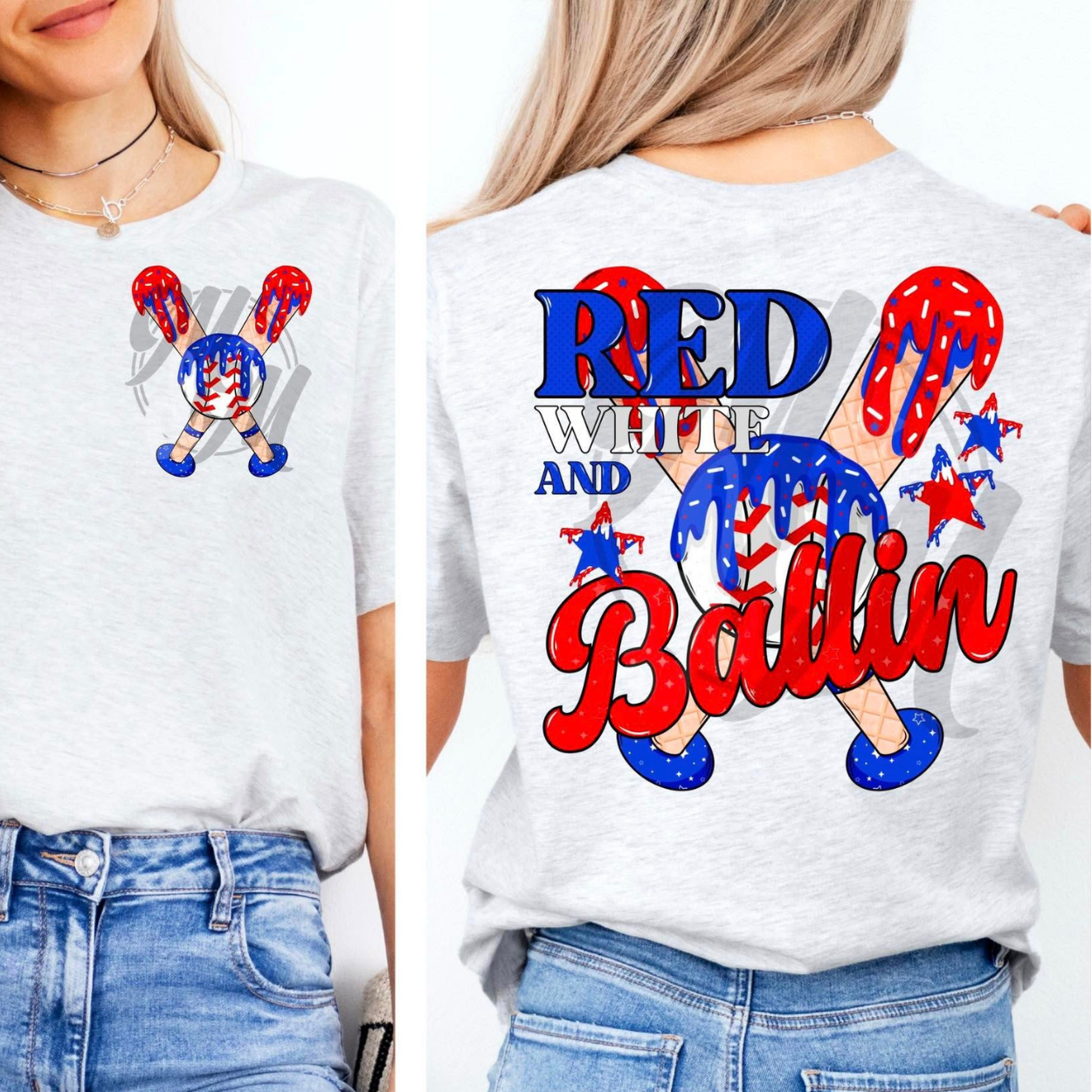 RED WHT BALLIN BASEBALL W/ POCKET - DTF TRANSFER
