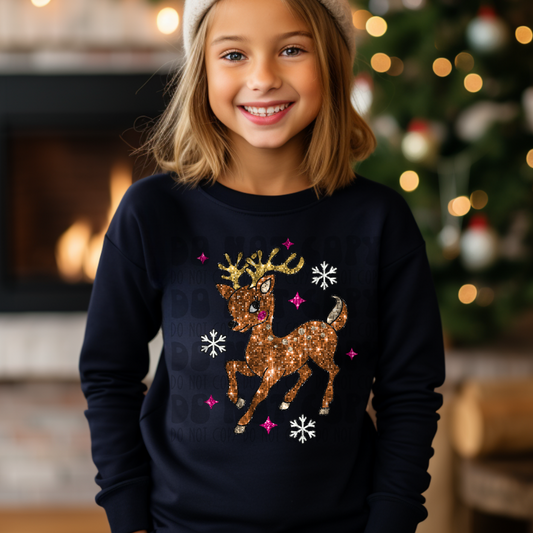 REINDEER W/ PINK STARS - FAUX SEQUIN - DTF TRANSFER