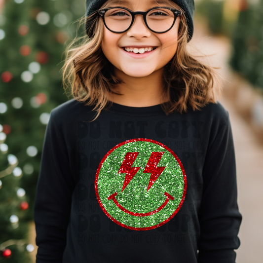 RED/GREEN SMILEY - FAUX SEQUIN - DTF TRANSFER