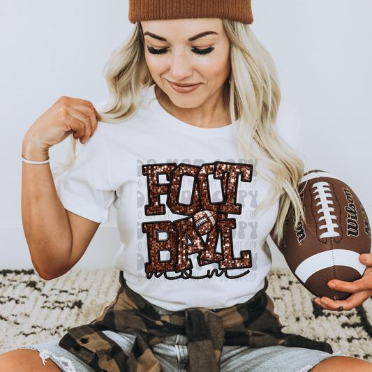 FOOTBALL MOM FAUX EMBROIDERY & FAUX SEQUINS - DTF TRANSFER