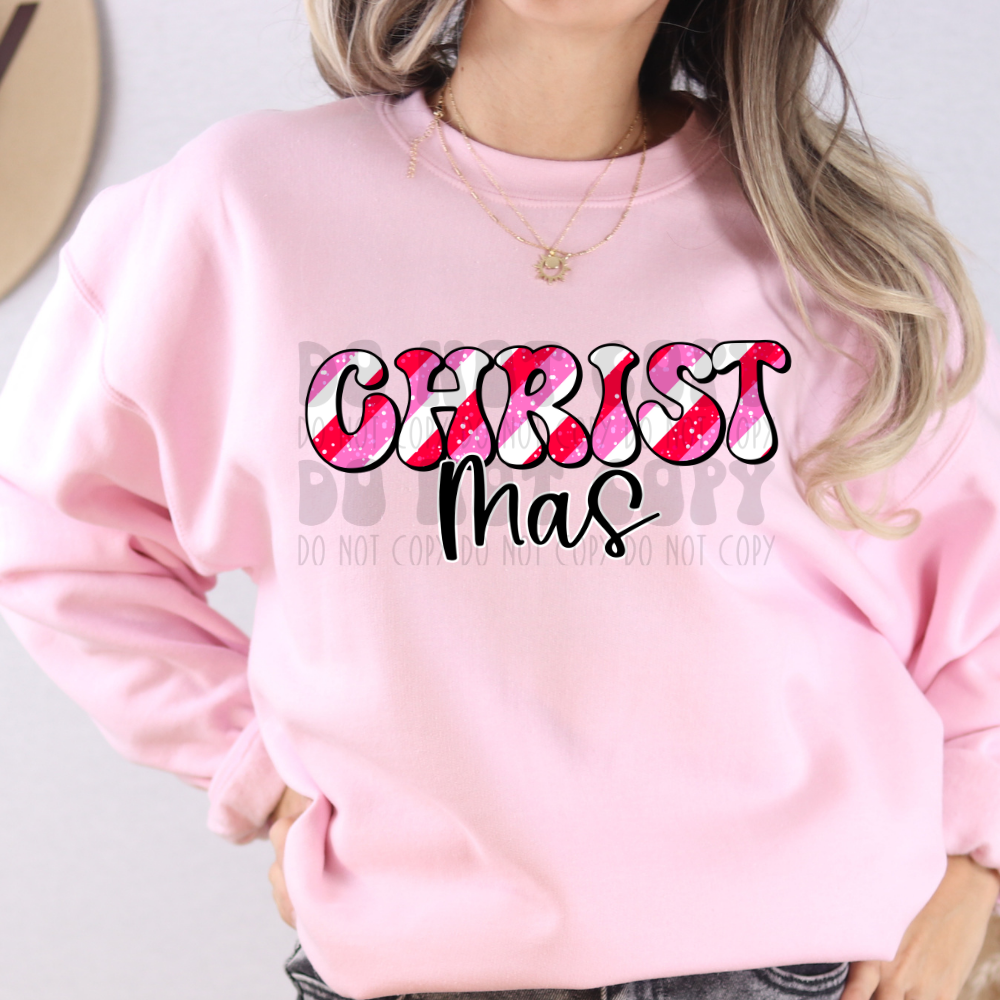 CHRIST-MAS CANDYCANE STRIPE PINK/RED - DTF TRANSFER