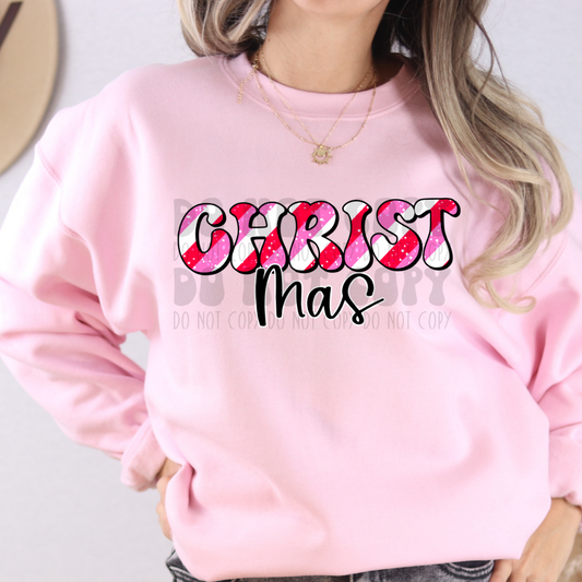 CHRIST-MAS CANDYCANE STRIPE PINK/RED - DTF TRANSFER