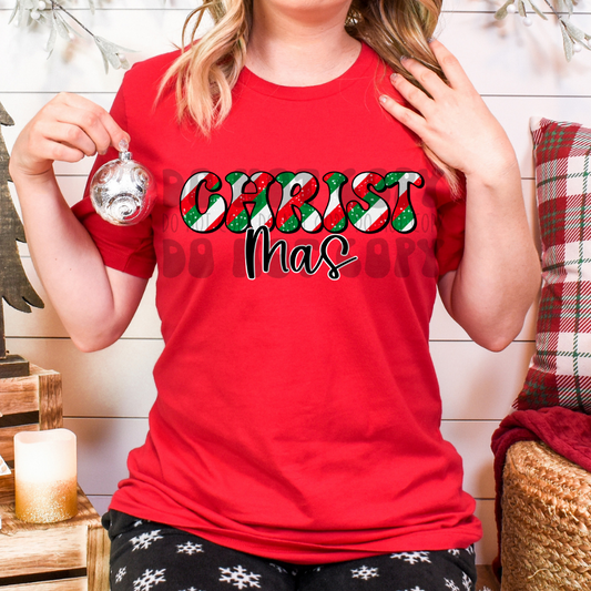 CHRIST-MAS CANDYCANE STRIPE RED/GREEN - DTF TRANSFER