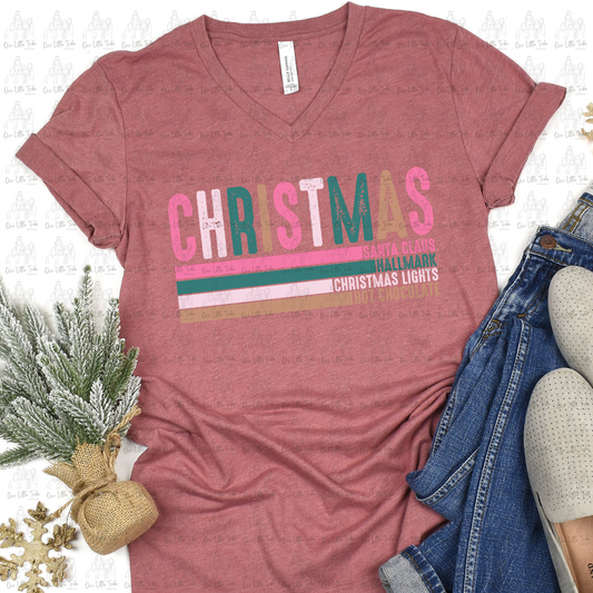 STACKED CHRISTMAS - PINK - NO ADDITIONAL DISTRESSING  - DTF TRANSFER