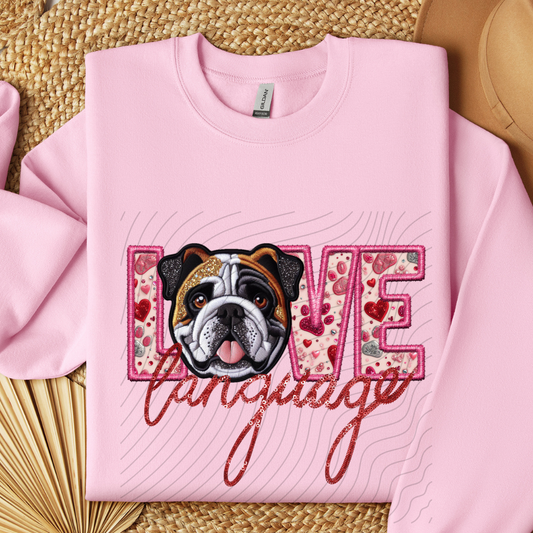 BULLDOG - TRIBLEND BROWN, FAUX EMBROIDERY & FAUX SEQUINS - DTF TRANSFER