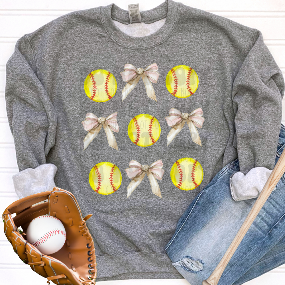 SOFTBALL AND BOW COLLAGE - DTF TRANSFER