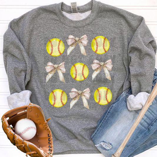 SOFTBALL AND BOW COLLAGE - DTF TRANSFER