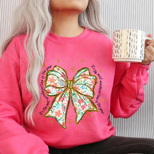 PINK FLORAL PATTERN BOW - DTF TRANSFER