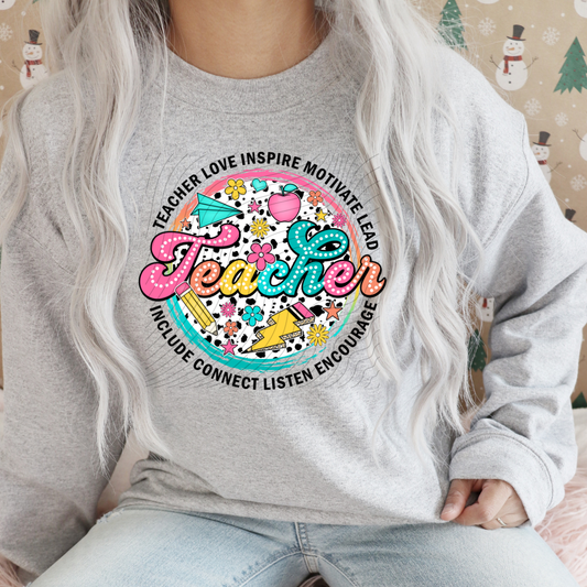TEACHER SCRIPT DOTTED CIRCLE - DTF TRANSFER