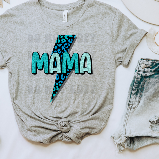 MAMA BLUE LEOPARD BOLT - DTF TRANSFER