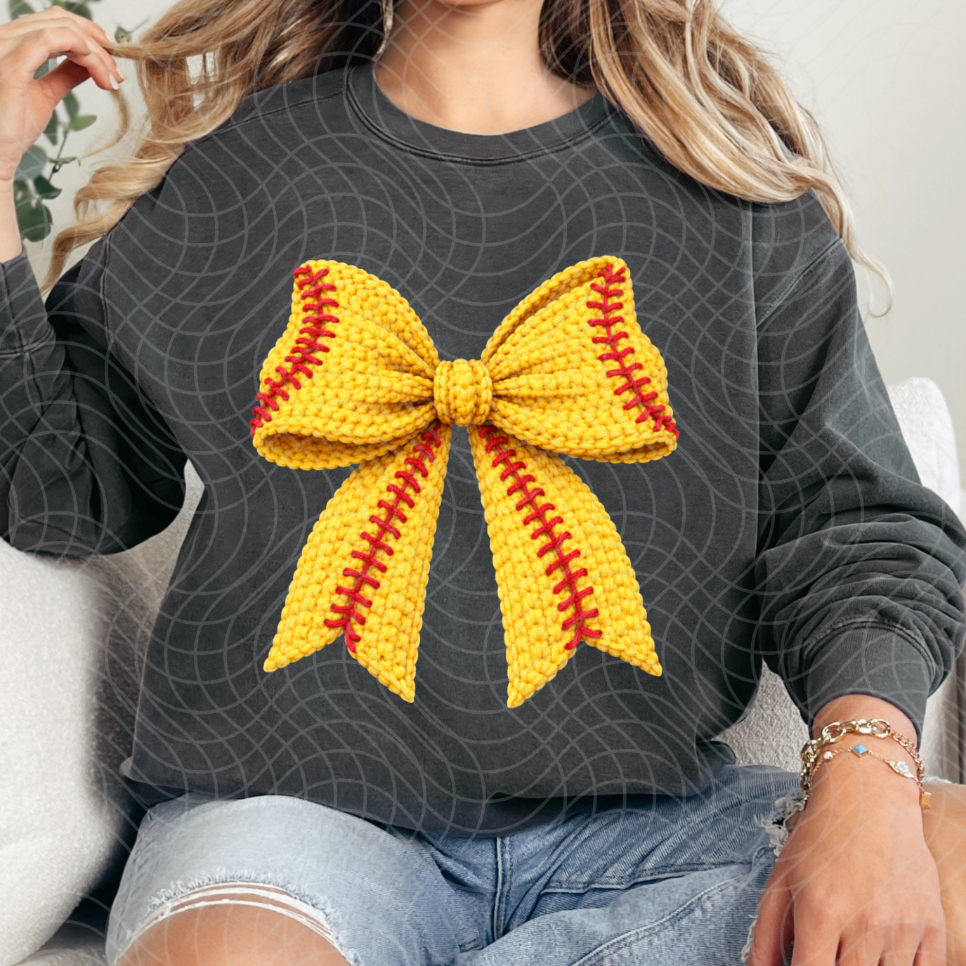 SOFTBALL FAUX YARN BOW - DTF TRANSFER