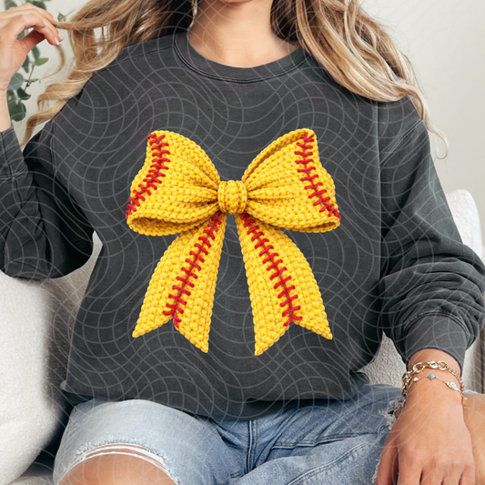SOFTBALL FAUX YARN BOW - DTF TRANSFER