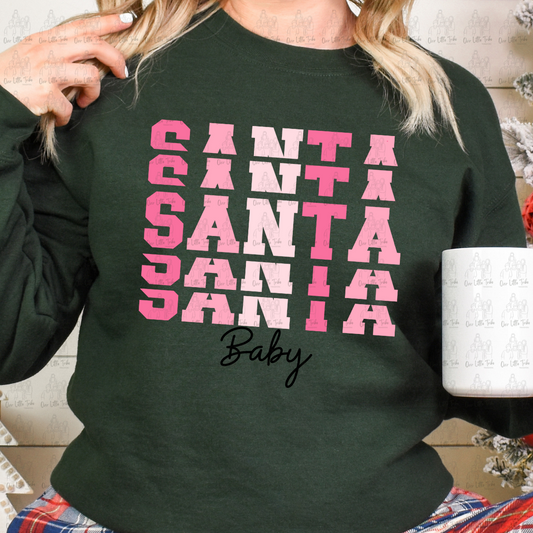 SANTA BABY STACKED VARSITY PINKS W/BLACK - DTF TRANSFER
