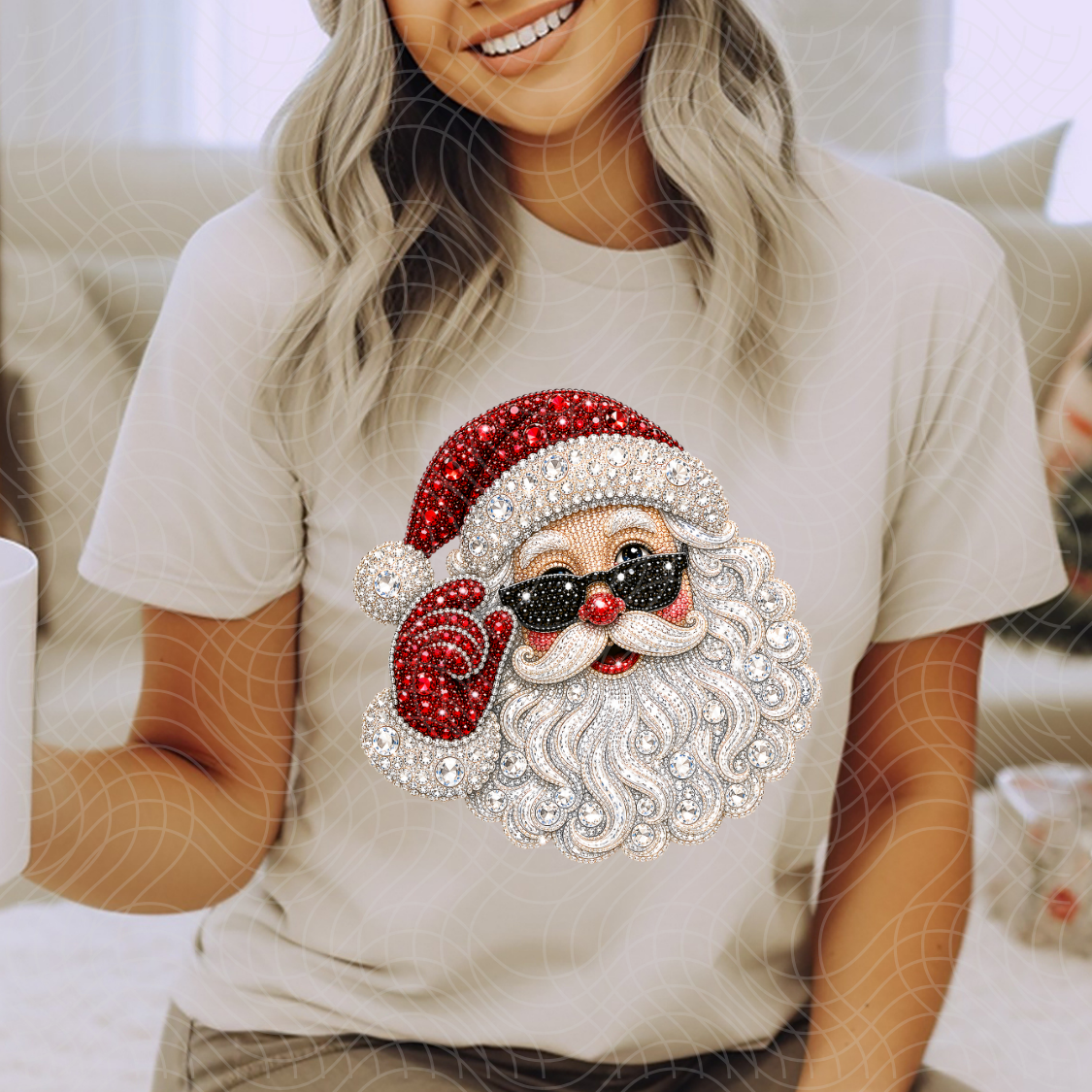 FAUX BEJEWELED SANTA HEAD - DTF TRANSFER